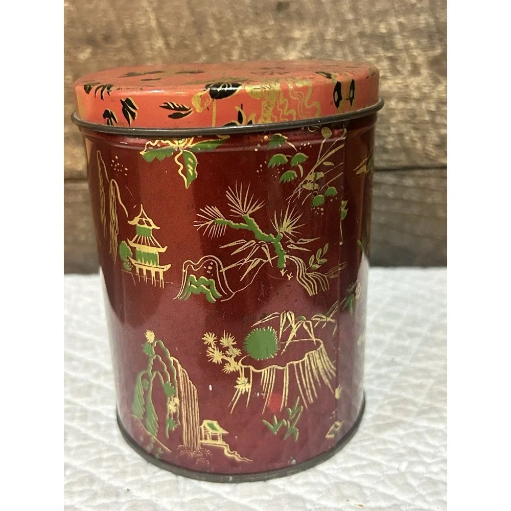 Vintage Candy Tin‎  Oriental Pattern Red & Gold